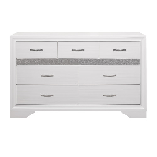 Modern Glam Dresser of 7 Drawers White and Silver Glitter Hidden Jewelry Drawers Ball Bearing Glides Modern Wooden Bedroom Furniture - Silver+White - Contemporary,Modern - Not Specified - Not Specified - Not Specified - Not Specified - Not Specified - Not Specified