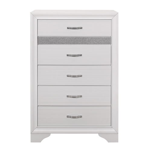 Glamorous White Finish 1pc Chest of Drawers Faux Crystals Pulls Silver Glitter Hidden Drawers Wooden Modern Bedroom Furniture - Not Specified - Not Specified - Not Specified - Not Specified - Not Specified - Not Specified