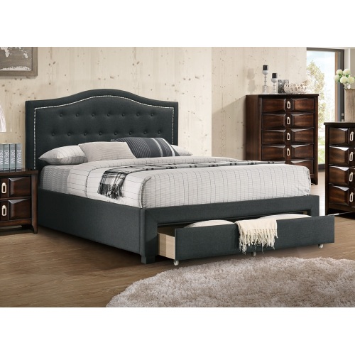 California King Size Bed 1pc Button Tufted Arch Design Headboard Storage Footboard Chaorcoal Finish Bedroom Furniture - Charcoal - Burlap - American Design,Contemporary,Modern,Transitional - Bed Frame - Box Spring Not Required - Wood - Charcoal - Not Specified