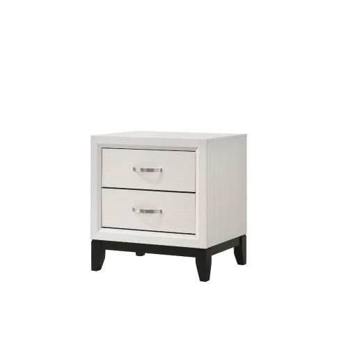 Contemporary 2-Drawer Nightstand End Table White Finish Two Storage Drawers Metal Handles Bedroom Living Room Wooden Furniture