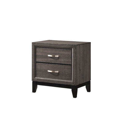Contemporary 2-Drawer Nightstand End Table Gray Brown Finish Two Storage Drawers Metal Handles Bedroom Living Room Wooden Furniture - Brown Gray