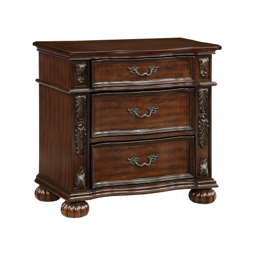 Classic Traditional Nightstand of 3 Drawers Cherry Finish Carving Wooden Bedroom Furniture 1pc - American Traditional,Traditional - Drawer Storage - Not Specified - Not Specified - Not Specified - Not Specified