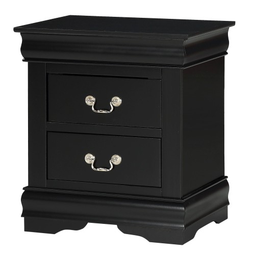 1pc Black Finish Two Drawers Louis Philip Nightstand Solid Wood Contemporary & Simple Style - Not Specified - Not Specified - Not Specified - Not Specified - Not Specified - Not Specified - Not Specified - Not Specified - Not Specified