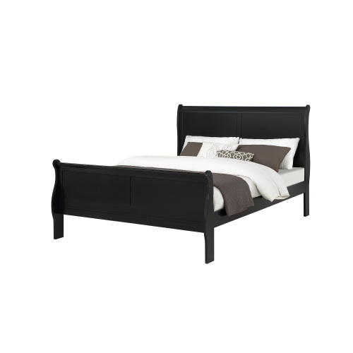 Louis Phillipe Black Finish King Size Panel Sleigh Bed Solid Wood Wooden Bedroom Furniture - Not Specified - Contemporary - Not Specified - Not Specified - Not Specified - Not Specified - Not Specified - Not Specified