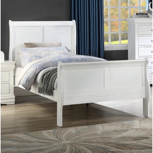 Louis Phillipe White Finish Twin Size Panel Sleigh YoutBed Solid Wood Wooden Bedroom Furniture - Not Specified - Contemporary - Not Specified - Not Specified - Not Specified - Not Specified - Not Specified - Not Specified
