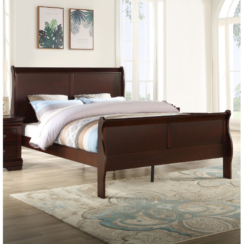 Louis Phillipe Brown Cherry Finish Full Size Panel Sleigh Bed Solid Wood Wooden Bedroom Furniture - Not Specified - Not Specified - Not Specified - Not Specified - Not Specified - Not Specified - Not Specified