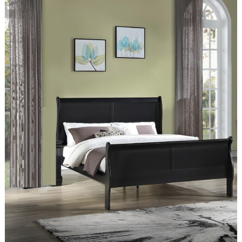 Louis Phillipe Brown Black Finish Full Size Panel Sleigh Bed Solid Wood Wooden Bedroom Furniture - Not Specified - Not Specified - Not Specified - Not Specified - Not Specified - Not Specified - Not Specified