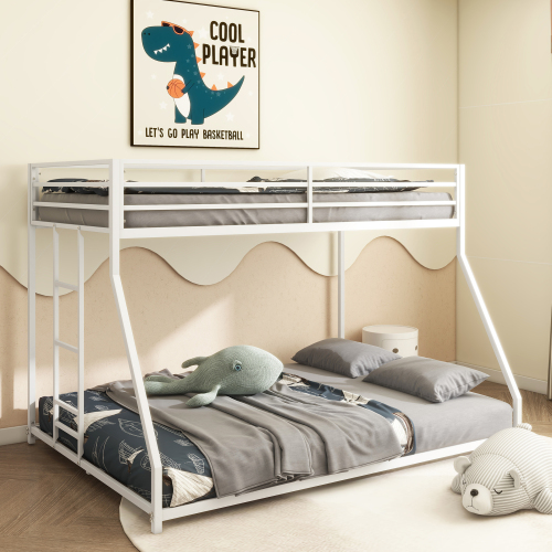 Same as B083P160614 Adam Sturdy Twin over Full Bunk Bed Metal White for Kids and Adult, Low Profile and Easy Climbing with Stable Ladder - Bedroom - Box Spring Not Required