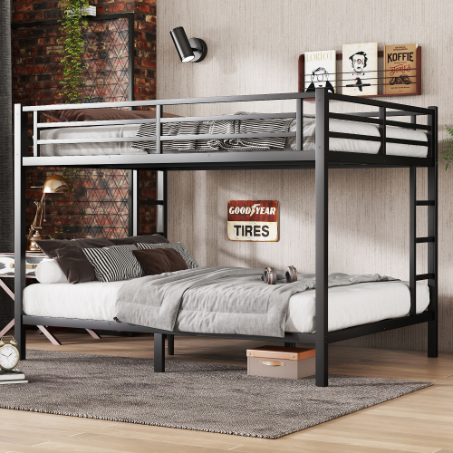 Metal Queen over Queen Bunk Bed for Teens and Adults,Space-Saving/Noise Reduced/No Box Spring Needed, Black - Box Spring Not Required