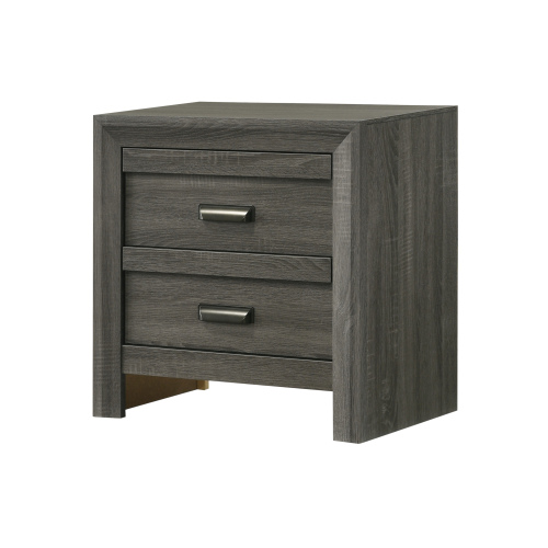 1pc Contemporary Nightstand End Table with Two Storage Drawers Rustic Gray Finish Bedroom Wooden Furniture - 2 Drawers - Bedside Cabinet - Not Specified - Not Specified - Not Specified - Not Specified - Not Specified - Not Specified