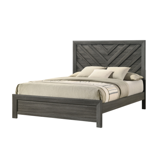 1pc Twin Size Bed Rustic Gray Finish Wooden Youth Bedroom Furniture Geometric Design Chevron Pattern - Not Specified - Not Specified - Contemporary - Bed Frame - Box Spring Required