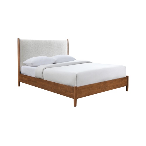 Walnut Color Panel Headboard Beige Upholstered 1pc King Size Bed Solid wood Mattress Ready Mid-Century Modern Style - Beige,Walnut - Boucle,Solid Wood - Contemporary,Mid-Century Modern,Transitional - Bed Frame - Box Spring Not Required - Bedroom - Not Specified - Not Specified - Not Specified - Not Specified - Not Specified - Not Specified