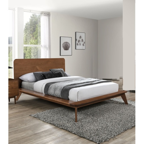 Walnut Color Queen Size Bed Solid wood Veneer 1pc Platform Bedframe Mattress Ready Mid-Century Modern Style - Contemporary,Mid-Century Modern,Transitional - Bed Frame - Box Spring Required - Bedroom - Not Specified - Not Specified - Not Specified - Not Specified - Not Specified - Not Specified