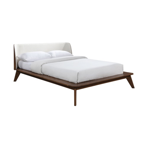 Walnut / Beige Color King Size Bed 1pc Fabric Winged Edge Headboard Platform Bedframe Mattress Ready Mid-Century Modern Style - Boucle,Solid Wood - Contemporary,Mid-Century Modern,Transitional - Bed Frame - Not Specified - Bedroom - Wood - Boucle - Boucle - Not Specified - Not Specified - Not Specified - Not Specified - Not Specified