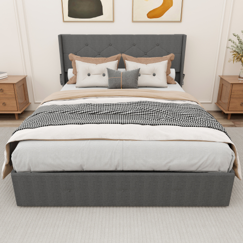 Full Size Bed Frame with Gas Lift Storage Bed with Modern Wingback Headboard, USB Ports - Upholstered - Upholstered - Foam - Bedroom - Box Spring Not Required - Linen - Metal - Contemporary - Not Specified - Not Specified - Upholstered - Upholstered - Foam - Full - Bedroom - Bed Frame - Box Spring Not Required - Linen - Metal - Contemporary - Not Specified - Not Specified