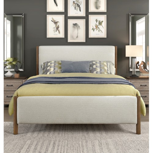Modern Contemporary Bedroom 1pc Queen Platform Bed Soft Beige Chenille Fabric Upholstered Bed Solid Wood Furniture - Box Spring Not Required