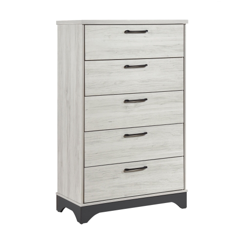 Contemporary Two-Tone White Oak and Gray Finish 5-Drawer Storage Chest Bedroom Furniture 1pc - Gray,White Oak - Wood - Contemporary,Modern - Not Specified - Not Specified - Wood - Not Specified - Not Specified