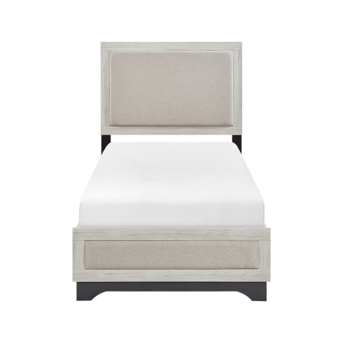 Contemporary Two-Tone White Oak and Gray Finish Platform Twin Size Bed Upholstered Headboard Footboard Bedroom Furniture 1pc - Gray,White Oak - Wood - Contemporary,Modern - Not Specified - Not Specified - Wood - Box Spring Not Required