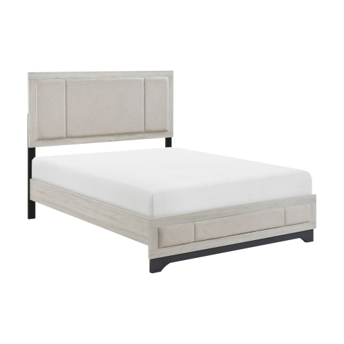 Contemporary Two-Tone White Oak and Gray Finish Platform King Bed Upholstered Headboard Footboard Bedroom Furniture 1pc - Gray,White Oak - Wood - Contemporary,Modern - Not Specified - Not Specified - Wood - Box Spring Not Required