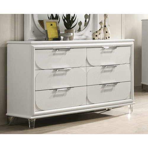 Contemporary Glam Pearl White 1pc Dresser Acrylic Handles Embossed Panels English Dovetails Hidden Jewelry Drawers Dresser - Engineered Wood,Rubber Wood - Classic,Contemporary,Glam - Bedroom - Not Specified - Not Specified - Not Specified - Not Specified - Engineered Wood - Rubber Wood - Not Specified - Not Specified - Not Specified - Not Specified - Not Specified - Not Specified - Not Specified