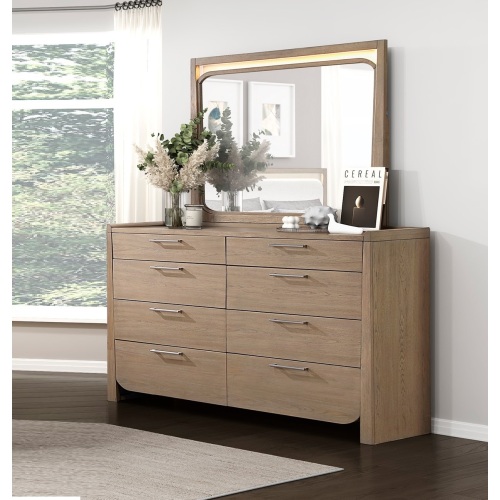 Modern Storage 8-Drawers Dresser with LED Mirror Light Brown Durable Wooden Bedroom Furniture - Contemporary,Modern - Not Specified - Not Specified - Not Specified - Not Specified - Not Specified - Not Specified - Not Specified