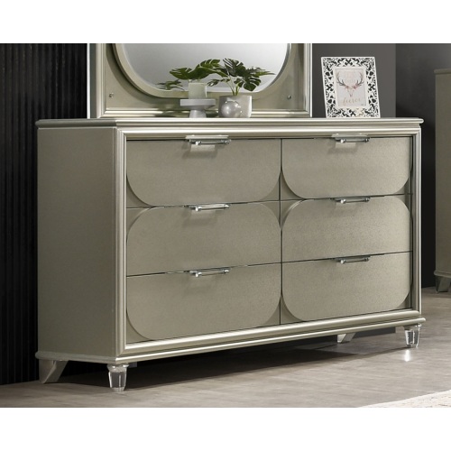 Contemporary Silver 1pc Dresser Acrylic Handles Embossed Panels English Dovetails 6-Drawers Dresser - Engineered Wood,Rubber Wood - Classic,Contemporary,Glam - Not Specified - Not Specified - Not Specified - Bedroom - Not Specified - Engineered Wood - Rubber Wood - Not Specified - Not Specified - Not Specified - Not Specified - Not Specified - Not Specified - Not Specified - Not Specified