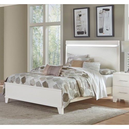 White High Gloss Finish Modern Queen Bed 1pc LED Light Headboard Faux Leather Upholstered Wooden Furniture - Bedroom - Not Specified - Not Specified - Panel - Box Spring Required