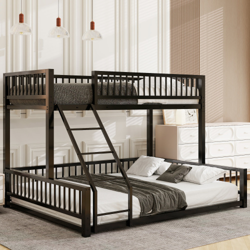 Twin XL over Queen Floor Bunk Bed Frame with Ladder and Safety Guardrails, Easy Assemble, Black(Old SKU: N709P277756B) - Metal - Not Specified - Not Specified - Not Specified - Metal - Not Specified
