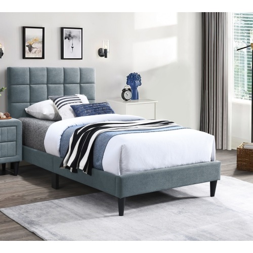 Twin Size Bed 1pc Middle Support Legs Adjustable Headboard Gray Finish Bedroom Furniture - Linen - Not Specified - Luxury - Bed Frame - Box Spring Not Required - Not Specified - Wood - Not Specified - Not Specified - Not Specified - Not Specified - Not Specified - Not Specified