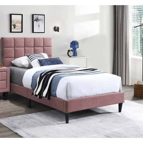 Pink Finish Luxurious Full Size Bed 1pc Biscuit Tufted Adjustable Headboard Middle Legs Support Bedroom Furniture - Linen - Not Specified - Luxury - Bed Frame - Box Spring Not Required - Not Specified - Wood - Not Specified - Not Specified - Not Specified - Not Specified - Not Specified - Not Specified