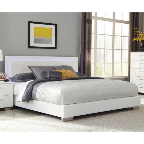 Strick & Bolton Nash Glossy White Panel Bed with LED Lights - Wood - Bedroom - California King - Wood
