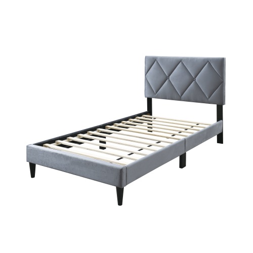 Full Size Bed w Adjustable Headboard 1pc Bedframe, Grey Velvet Upholstered Youth Bedroom Furniture - Particle Board+MDF - Foam - Classic,Contemporary,Mid-Century Modern,Modern - Bed Frame - Box Spring Not Required - Wood - Not Specified - Not Specified - Not Specified - Not Specified - Not Specified - Not Specified