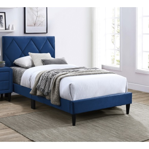 Full Size Bed w Adjustable Headboard 1pc Bedframe, Navy Blue Velvet Upholstered Youth Bedroom Furniture - Particle Board+MDF - Foam - Classic,Contemporary,Mid-Century Modern,Modern - Bed Frame - Box Spring Not Required - Wood - Not Specified - Not Specified - Not Specified - Not Specified - Not Specified - Not Specified