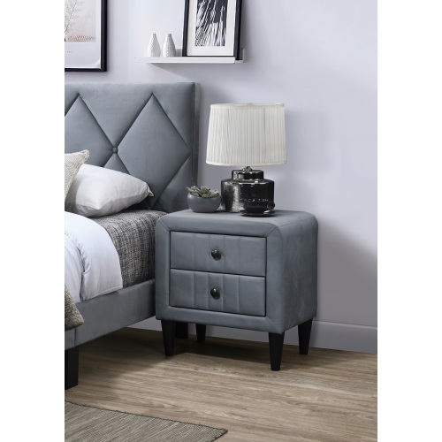 Grey Color Velvet Gorgeous 1pc Nightstand Bedside Table 2x Drawers Bedroom Furniture Sleek Design Tempered Legs - Not Specified - Classic,Contemporary,Glam,Modern - Not Specified - Not Specified - Not Specified - Not Specified - Not Specified - 2 Drawers - Storage - Bedside Cabinet - Not Specified - Not Specified - Not Specified