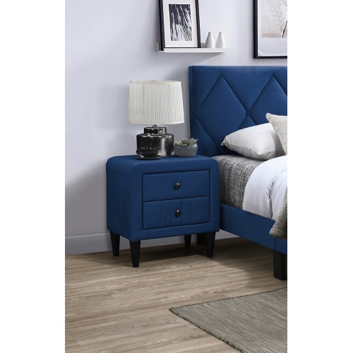 Navy Blue Color Velvet Gorgeous 1pc Nightstand Bedside Table 2x Drawers Bedroom Furniture Sleek Design Tempered Legs - Not Specified - Classic,Contemporary,Glam,Modern - Not Specified - Not Specified - Not Specified - Not Specified - Not Specified - 2 Drawers - Storage - Bedside Cabinet - Not Specified - Not Specified - Not Specified