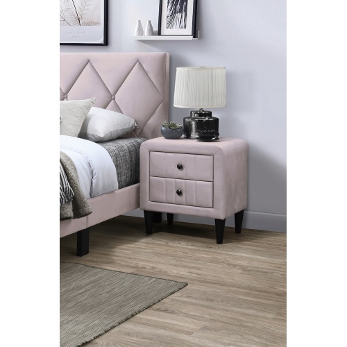 Light Pink Color Velvet Gorgeous 1pc Nightstand Bedside Table 2x Drawers Bedroom Furniture Sleek Design Tempered Legs - Not Specified - Classic,Contemporary,Glam,Modern - Not Specified - Not Specified - Not Specified - Not Specified - Not Specified - 2 Drawers - Storage - Bedside Cabinet - Not Specified - Not Specified - Not Specified
