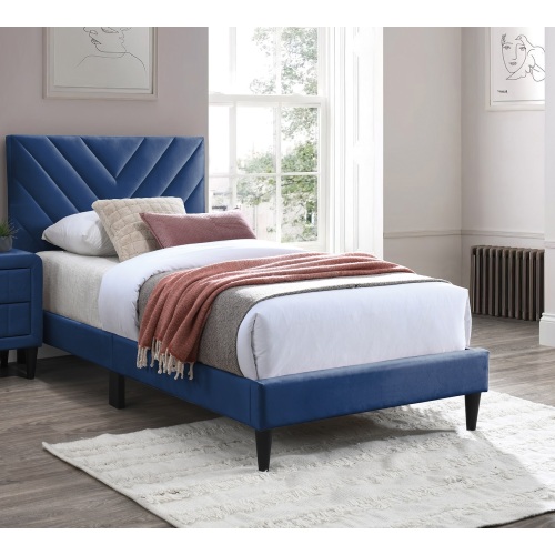 Contemporary Style Twin Size Bed Adjustable Headboard Middle Support Legs Navy Blue Finish Bedroom Furniture - Velvet - Not Specified - Bed Frame - Box Spring Not Required - Not Specified - Wood - Not Specified - Not Specified - Not Specified - Not Specified - Not Specified - Not Specified