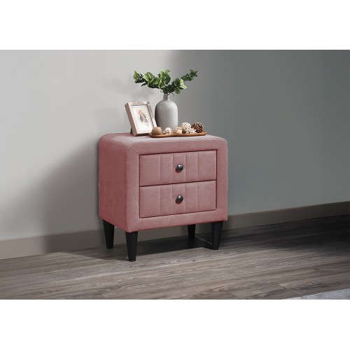Contemporary Style Pink Brushed Linen Fabric 1pc Nightstand 2- Drawers Storage Bedroom Furniture - Fabric,Linen,Particle Board+MDF - Not Specified - Classic,Contemporary,Glam,Luxury,Modern - Not Specified - Not Specified - Not Specified - Not Specified - Not Specified - 2 Drawers - Bedside Cabinet - Not Specified - Not Specified - Not Specified