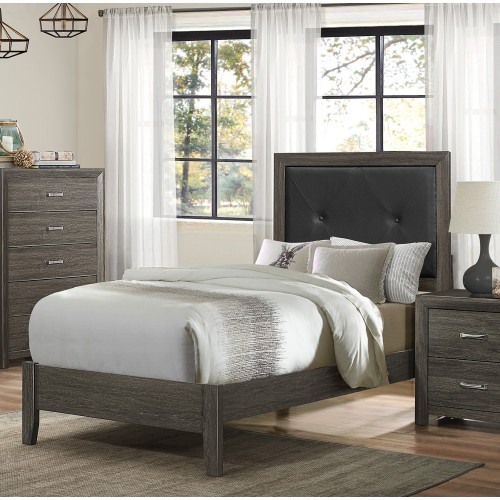 Contemporary Design Dark Gray Finish Twin Size Bed 1pc Button-Tufted Faux Leather Upholstered Headboard Wooden Bedroom Furniture - Not Specified - Panel - Box Spring Required