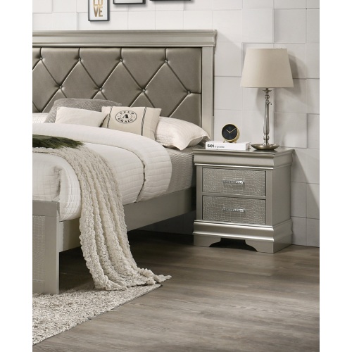 1pc Modern Glam Style Two Drawers Nightstand Champagne Finish Solid Wood Crystal-Like Diamond Tufted Crocodile Texture Bedroom Furniture - Beige - 2 Drawers - Beige - Not Specified - Not Specified - Not Specified - Not Specified - Not Specified - Not Specified - Not Specified - Not Specified