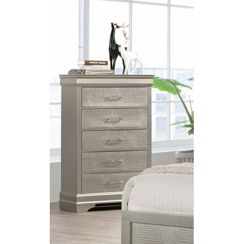 5-Drawer Tall Chest Modern 1pc Beige Champagne Texture Finish Solid Wood Wooden Crystal Tufted Handle Bedroom Home Furniture - Beige,Champagne - Not Specified - Not Specified - Not Specified - Not Specified - Not Specified - Not Specified - Not Specified