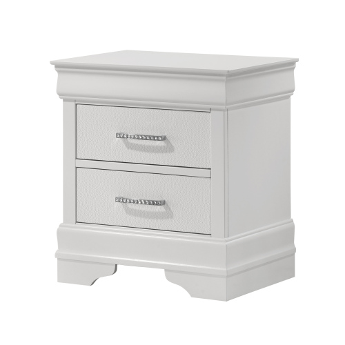 1pc Modern Glam Style Two Drawers Nightstand Solid Wood Crystal-Like Diamond Tufted Texture Finish Bedroom Furniture White - 2 Drawers - Not Specified - Not Specified - Not Specified - Not Specified - Not Specified - Not Specified - Not Specified
