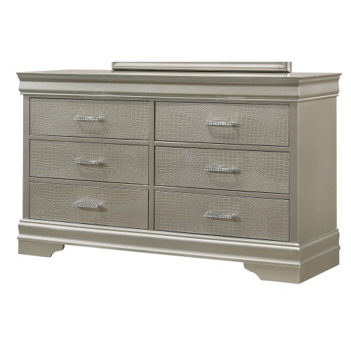 6-Drawer Dresser Modern 1pc Beige Champagne Texture Finish Wood Wooden Crystal Tufted Handle Bedroom Home Furniture - Beige,Champagne - Not Specified - Not Specified - Not Specified - Not Specified - Not Specified - Not Specified - Not Specified