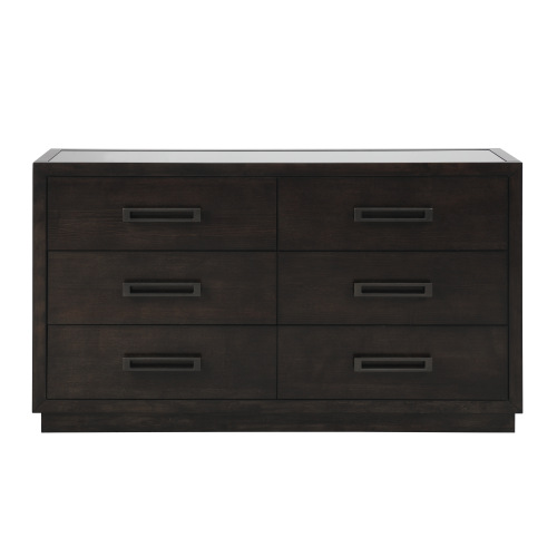 Modern Bedroom Furniture 1pc Dresser of 6x Drawers Charcoal Finish Glass Insert Top Stylish Gunmetal Tone Handles - Wood - Not Specified - Not Specified - Not Specified - Not Specified - Not Specified - Not Specified - Not Specified