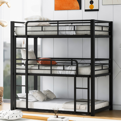 Metal Twin Size Triple Bunk Bed, Black(Old SKU: SM000230AAB-1) - Bedroom - Box Spring Not Required