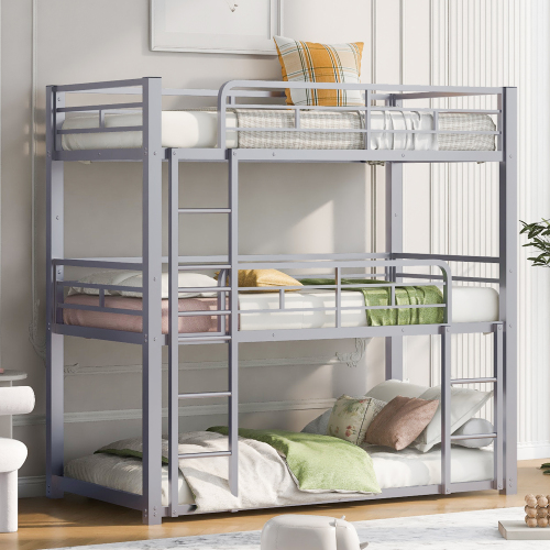 Metal Twin Size Triple Bunk Bed, Silver(Old SKU: SM000230AAN-1) - Bedroom - Box Spring Not Required