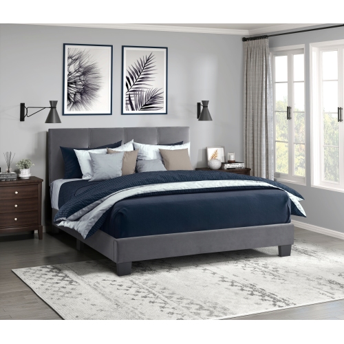 1pc Full Platform Bed Dark Gray Velvet Upholstered Adjustable Height Headboard Button Tufted Solid Wood Bedroom Furniture - Box Spring Not Required