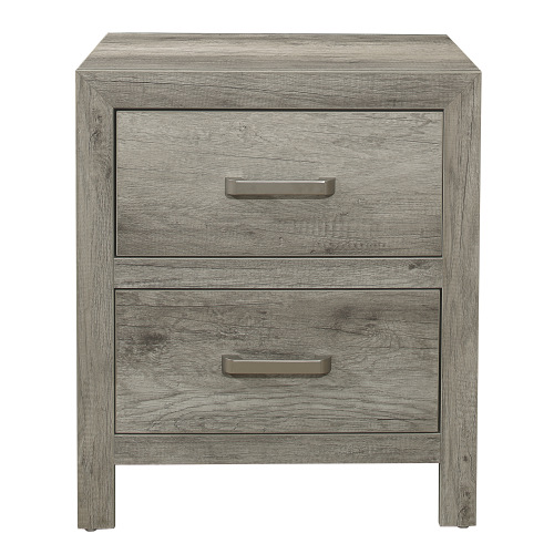 Transitional Aesthetic Bedroom Nightstand Faux Wood Veneer Weathered Gray Finish Nickel Hardware Bed Side Table - 2 Drawers - Not Specified - Not Specified - Not Specified - Not Specified