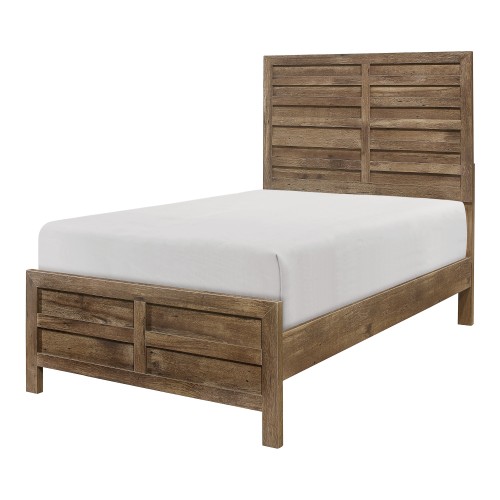 Weathered Pine Finish 1pc Twin Bed Modern Line Pattern Rustic Style Wooden Bedroom Furniture - Brown Mix - Not Specified - Brown Mix - Bed Frame - Box Spring Required