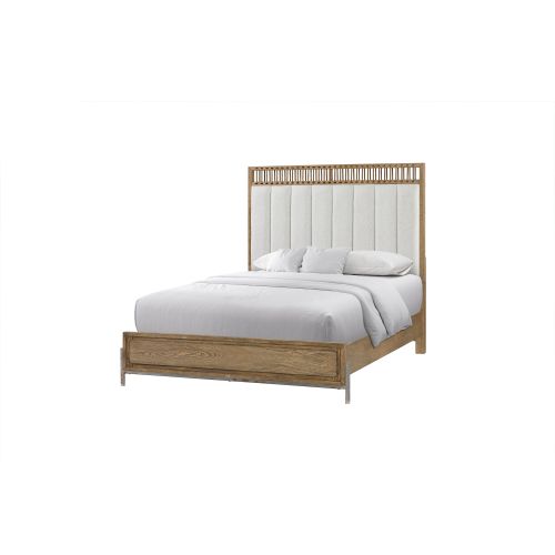 Queen Upholstered and Strap Panel Bed - Light Brown - Solid Wood+MDF - Not Specified